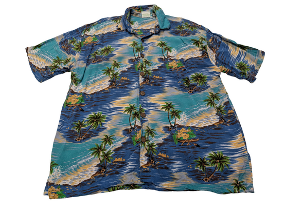 Chemise hawaïenne Pineapple Moon palmiers manches courtes taille M