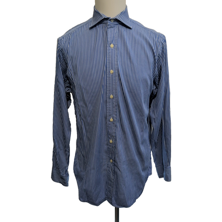 Chemise Polo Ralph Lauren Regent L Bleue Rayures Sans Logo Manches Longues