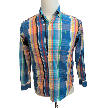 Chemise Ralph Lauren M Enfant Carreaux Bleu Multicolore Logo Vert manches longue