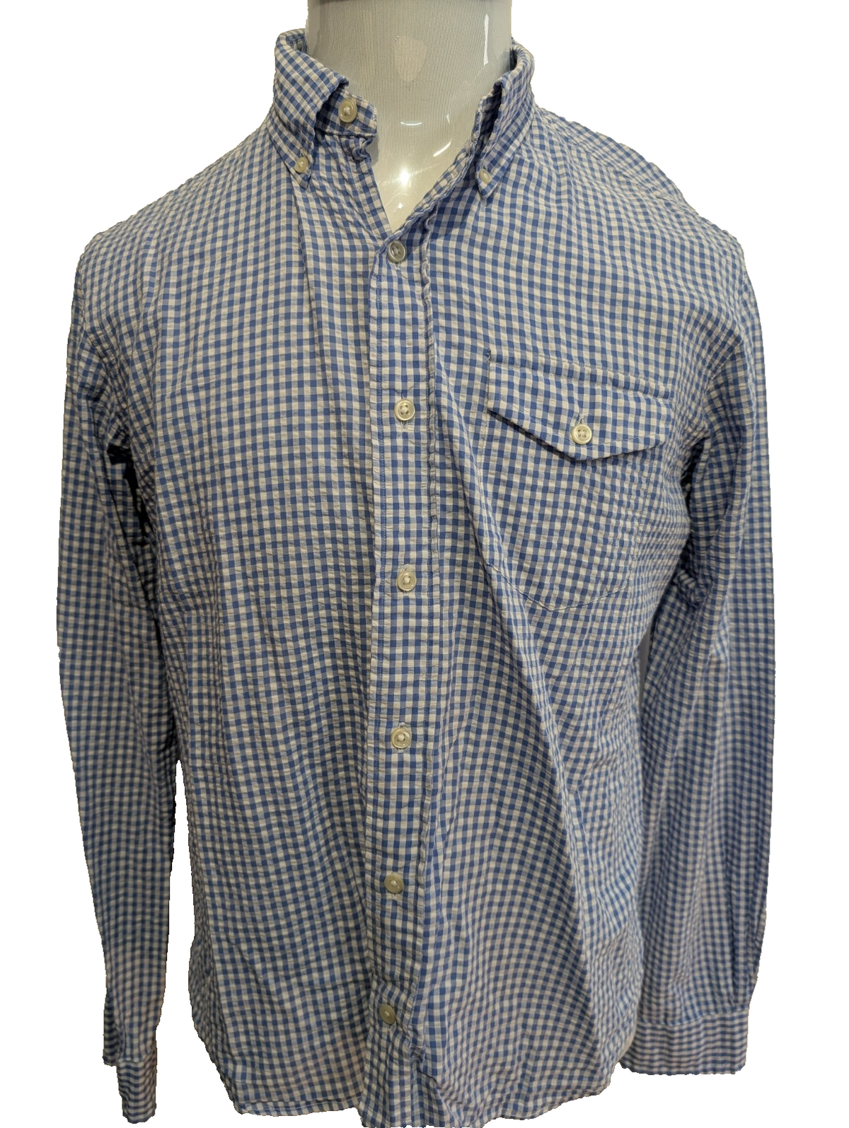 Chemise Polo Ralph Lauren Shirt M Custom Fit Bleu Blanc Gaufrée Sans Logo Button