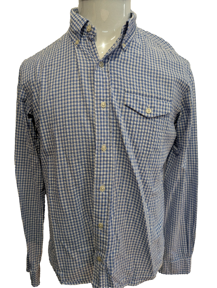 Chemise Polo Ralph Lauren Shirt M Custom Fit Bleu Blanc Gaufrée Sans Logo Button