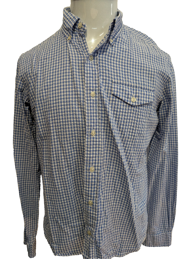 Chemise Polo Ralph Lauren Shirt M Custom Fit Bleu Blanc Gaufrée Sans Logo Button