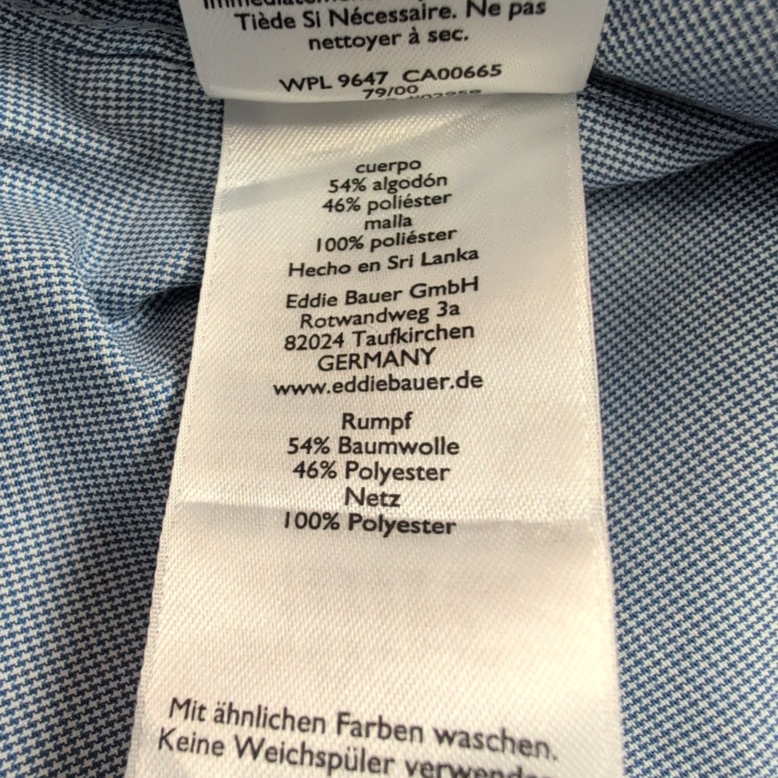Chemise Eddie Bauer L Bleu Micro Carreaux Poche Homme Boutons Gravés longues mch