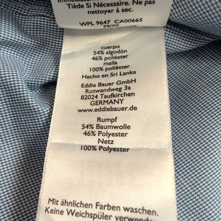 Chemise Eddie Bauer L Bleu Micro Carreaux Poche Homme Boutons Gravés longues mch