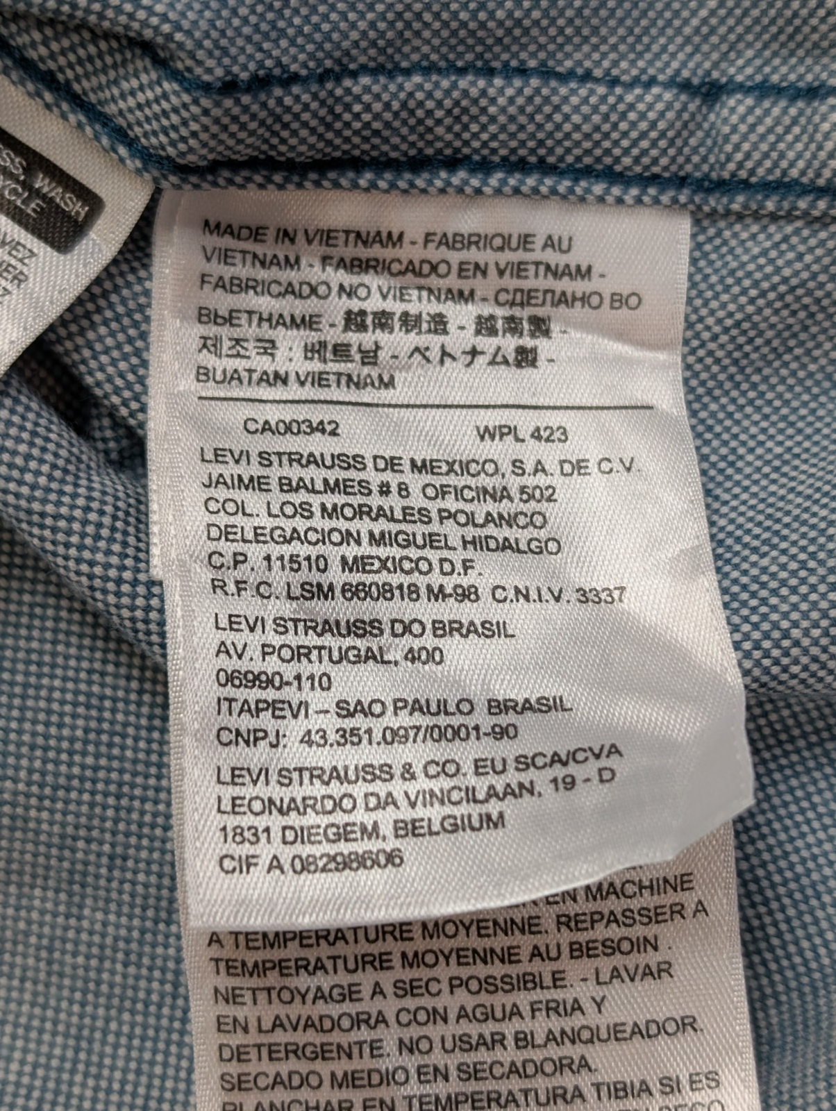 Chemise LEVI'S Flanelle XXL Vtg Coton Vert Pâle/Bleu Coupe Moderne