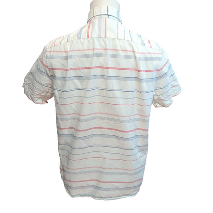 Chemise Nautica S Blanc Rayures Rouge Bleu MC Classic Fit 100% Coton