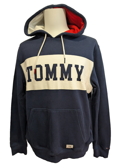 ➜ Sweat à Capuche Tommy Hilfiger - Grand Logo Blanc - Marine - Taille L/XL