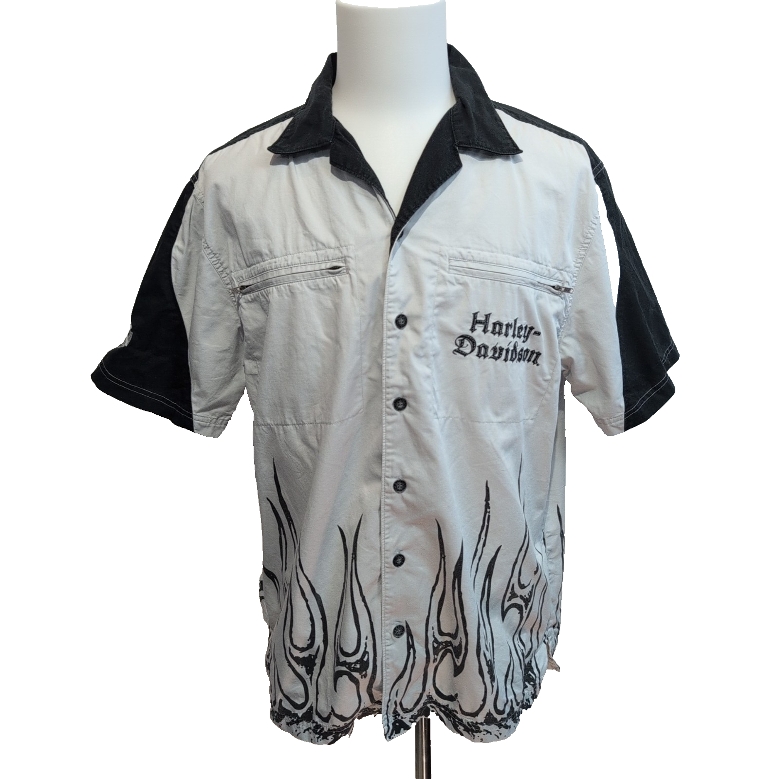 Chemise Harley Davidson L Flammes Tête de Mort 2 Poches Zippées Manches courtes