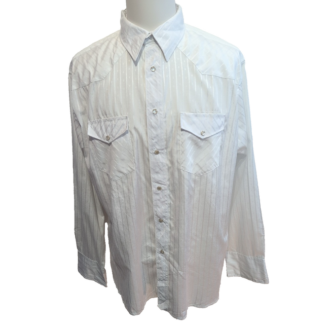 Chemise WRANGLER Homme XL Blanche Western Satinée Manches Longues Poches