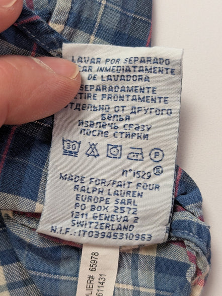 CHEMISE Ralph Lauren Homme L CUSTOM FIT Bleu Carreaux TBE Réparée 100% Coton