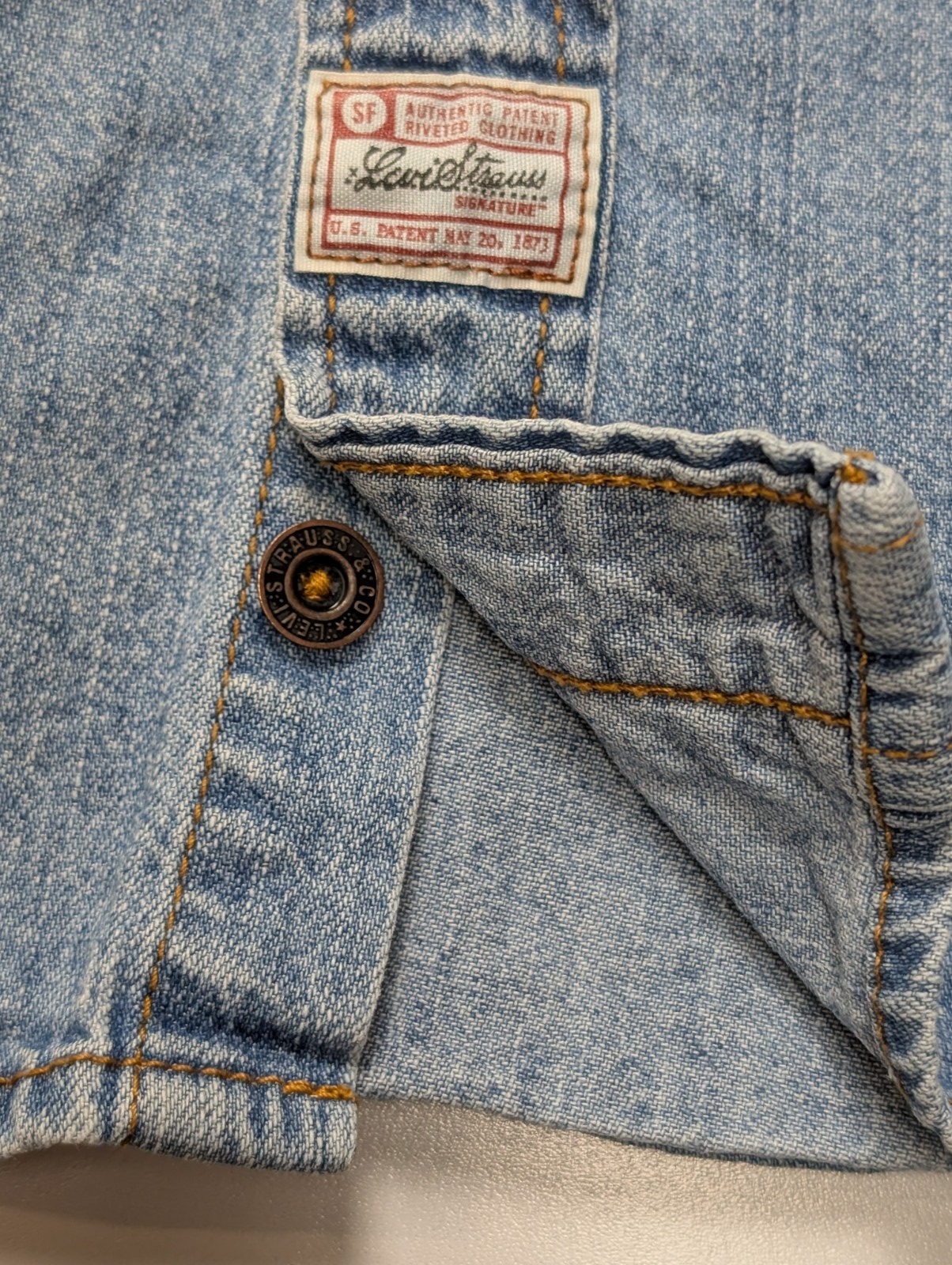 Chemise LEVI'S Jean Denim Bleu Clair Manches Longues Boutons Métal - Taille L