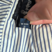 Chemise Ralph Lauren Blaire L Bleu Rayures Logo Rouge Poche manches courtes