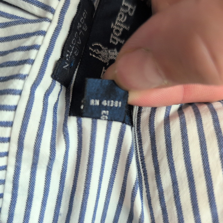 Chemise Ralph Lauren Blaire L Bleu Rayures Logo Rouge Poche manches courtes