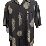 Chemise Hawaïenne New York Shirt Co Noir Profond Motifs Feuilles Kaki Taille XL