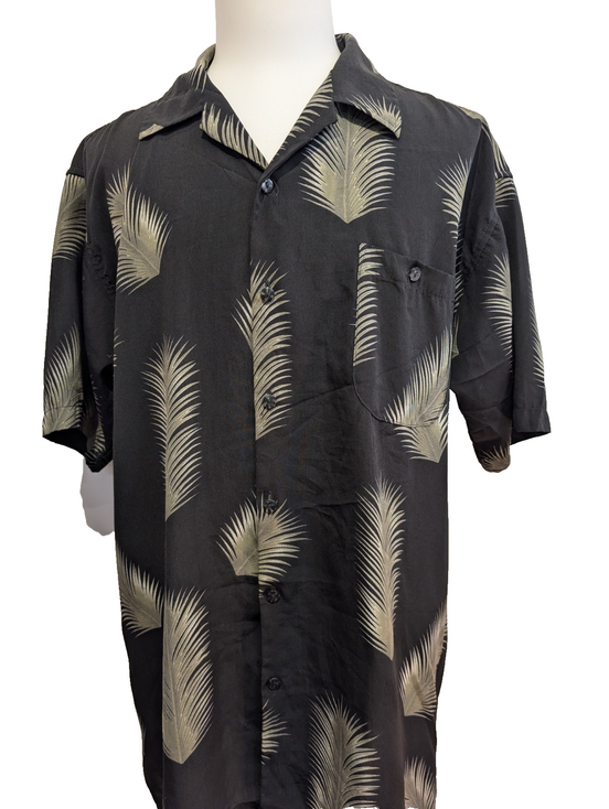 Chemise Hawaïenne New York Shirt Co Noir Profond Motifs Feuilles Kaki Taille XL