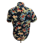 Chemise hawaïenne MBX M bleu nuit motif floral 100% coton manches courtes