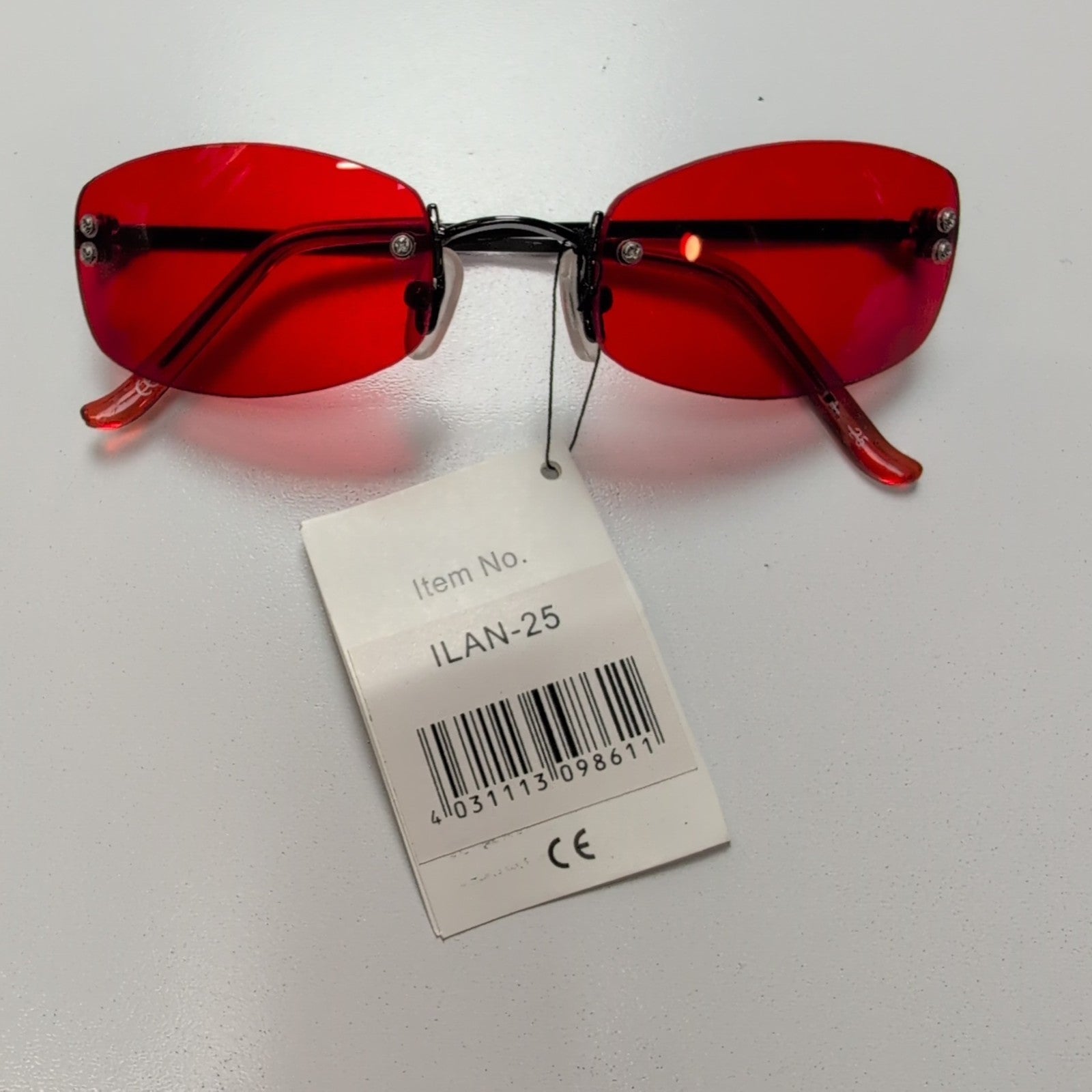 Lunettes de soleil Y2K Cyber Rimless Teintées Rouge Branche Fine Métal