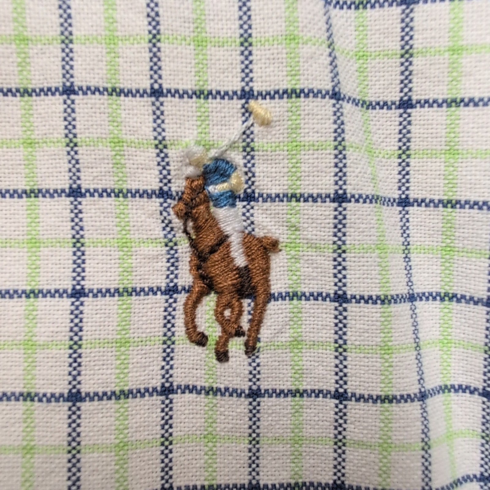 Chemise Ralph Lauren M Vert Bleu Carreaux Oxford Shirt Button Down Logo Marron