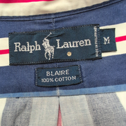 Chemise Ralph Lauren Blair M Rayures Bleu Blanc Rouge Logo Rouge