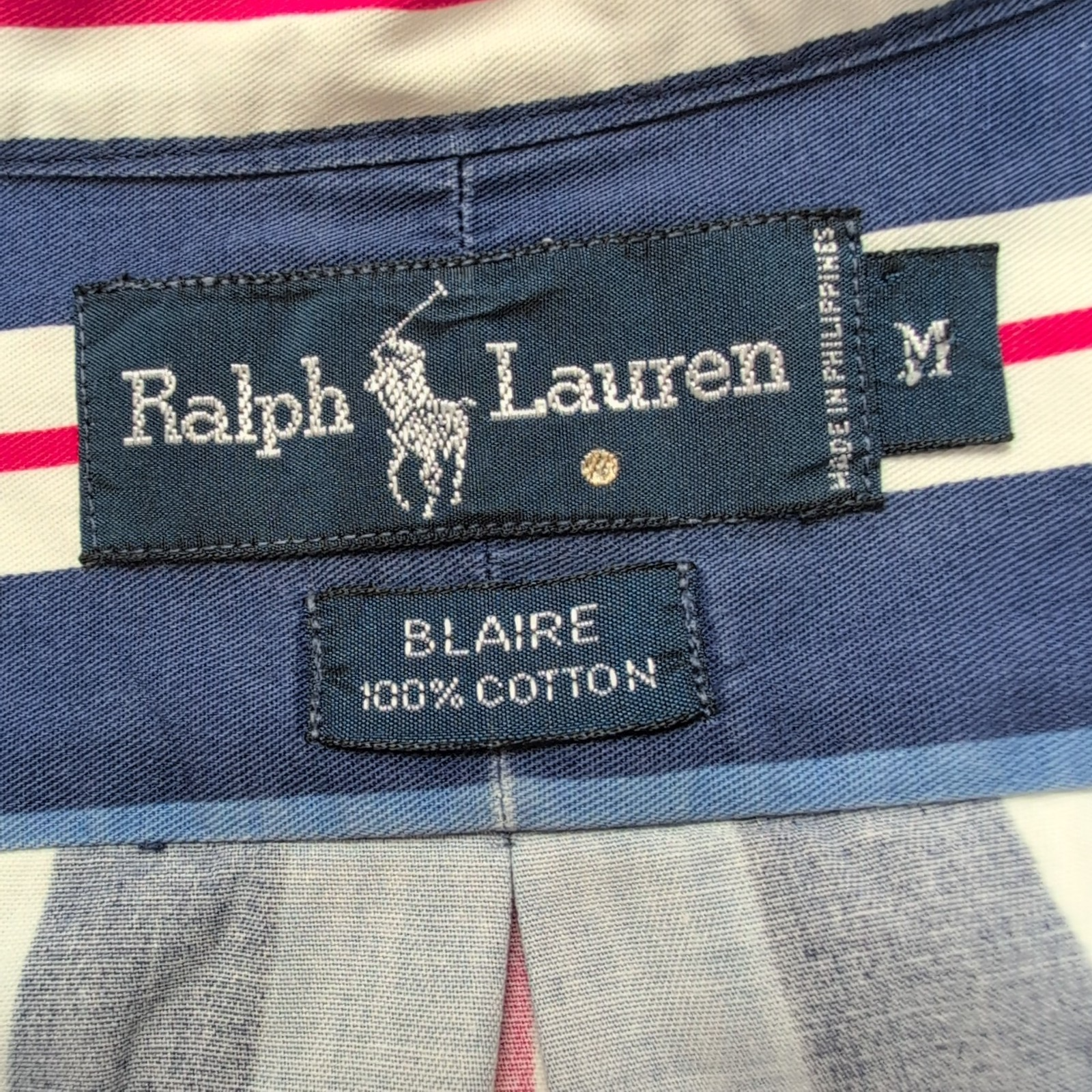 Chemise Ralph Lauren Blair M Rayures Bleu Blanc Rouge Logo Rouge