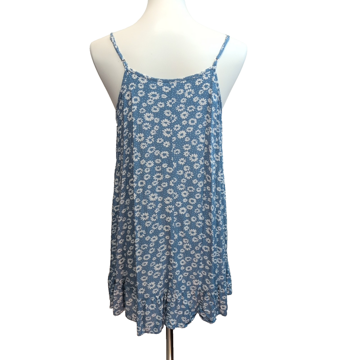 Robe d'Été Femme M Fine Bretelle Rayonne Bleu Fleurie Marguerites