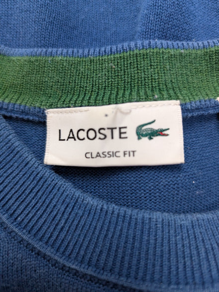 Pull Lacoste L bleu Classic Fit 100% coton col rond logo crocodile brodé