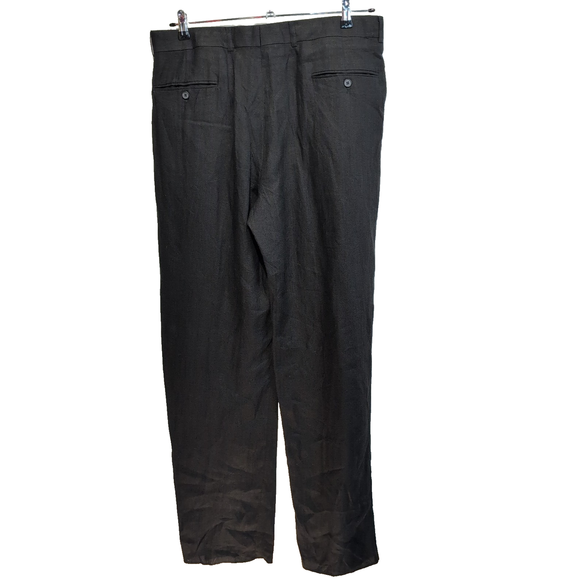 Pantalon Mani 100% Lin Noir Chino à Pinces Made in Italy Neuf W36