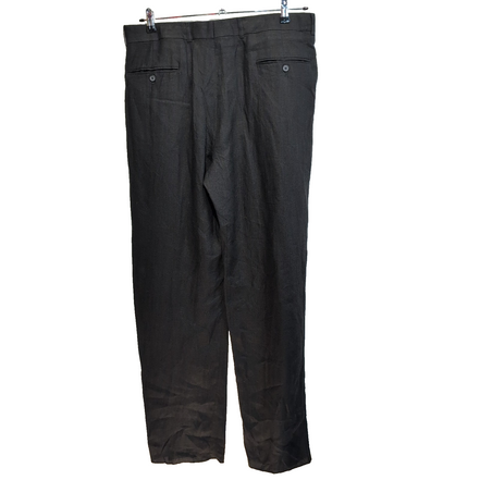 Pantalon Mani 100% Lin Noir Chino à Pinces Made in Italy Neuf W36
