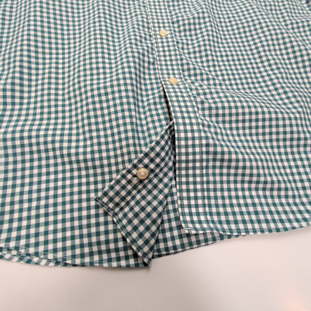 Chemise L.L.Bean M Verte Blanche Carreaux Manches Courtes 100% Coton