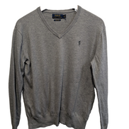 Pull Polo Ralph Lauren Polo col V gris logo gris Pima Cotton taille S