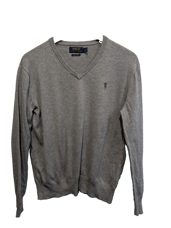 Pull Polo Ralph Lauren Polo col V gris logo gris Pima Cotton taille S