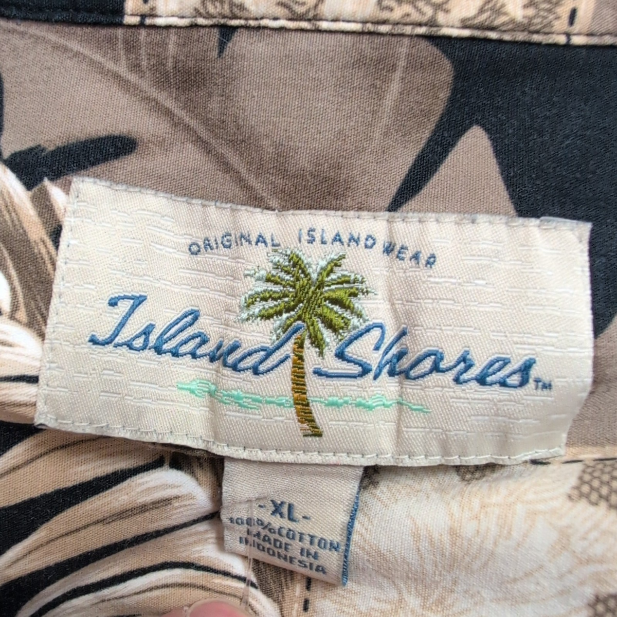 Chemise Hawaïenne Island Shores XL Noir Marron Palmiers Ananas Coton