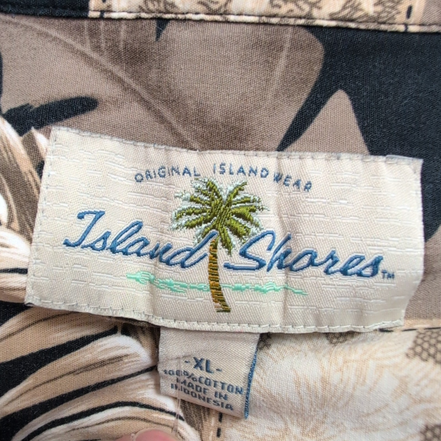 Chemise Hawaïenne Island Shores XL Noir Marron Palmiers Ananas Coton
