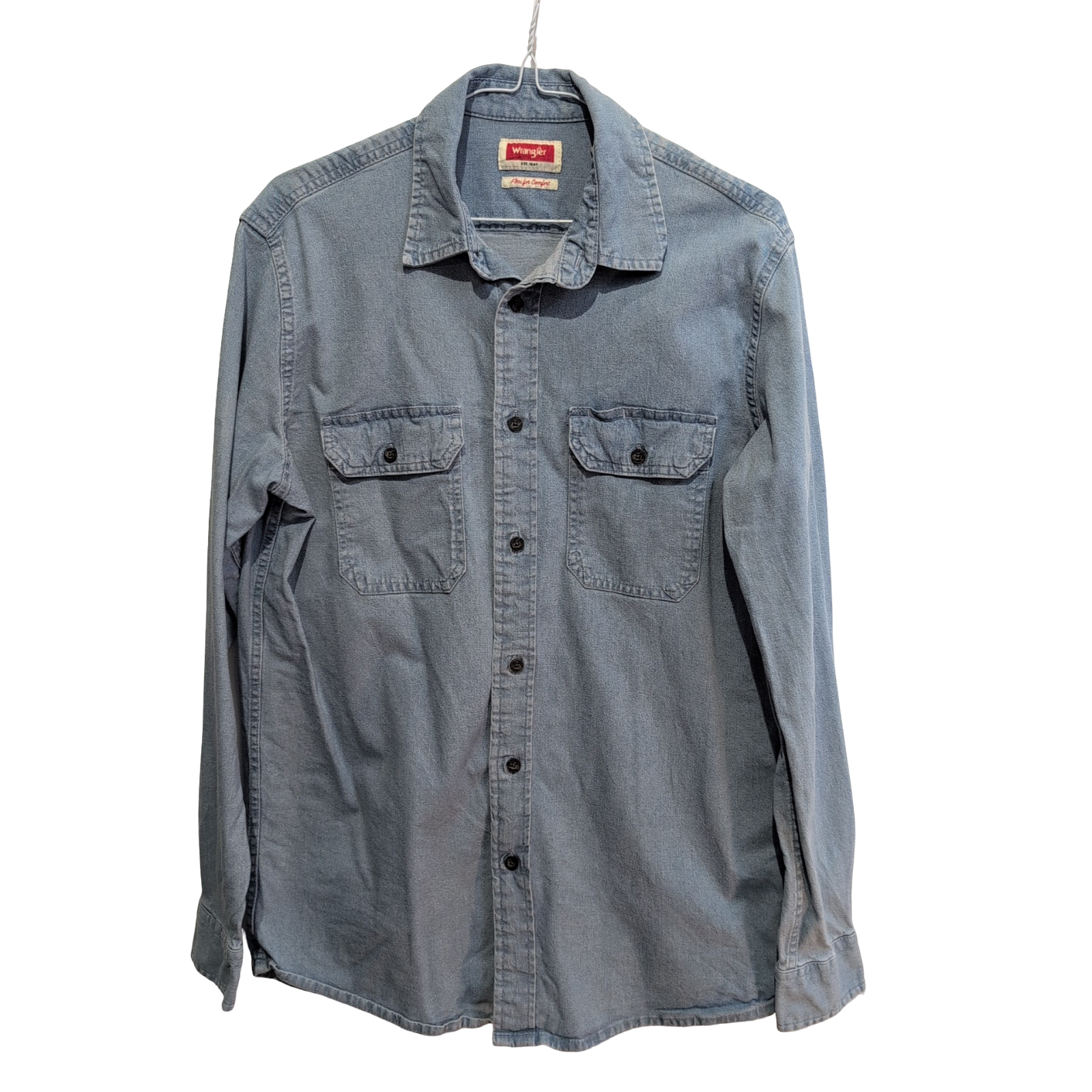 Chemise Wrangler stretch bleu effet jean 2 poches taille S manches longues #211e