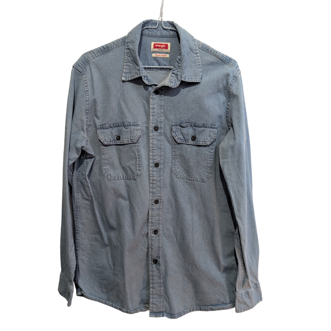 Chemise Wrangler stretch bleu effet jean 2 poches taille S manches longues #211e