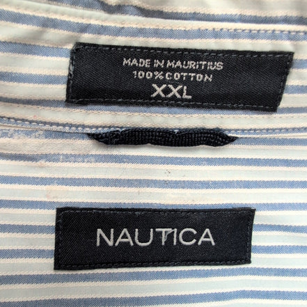 Chemise Nautica 2XL Bleu Rayures 100% Coton Logo Brodé Poche manches longues