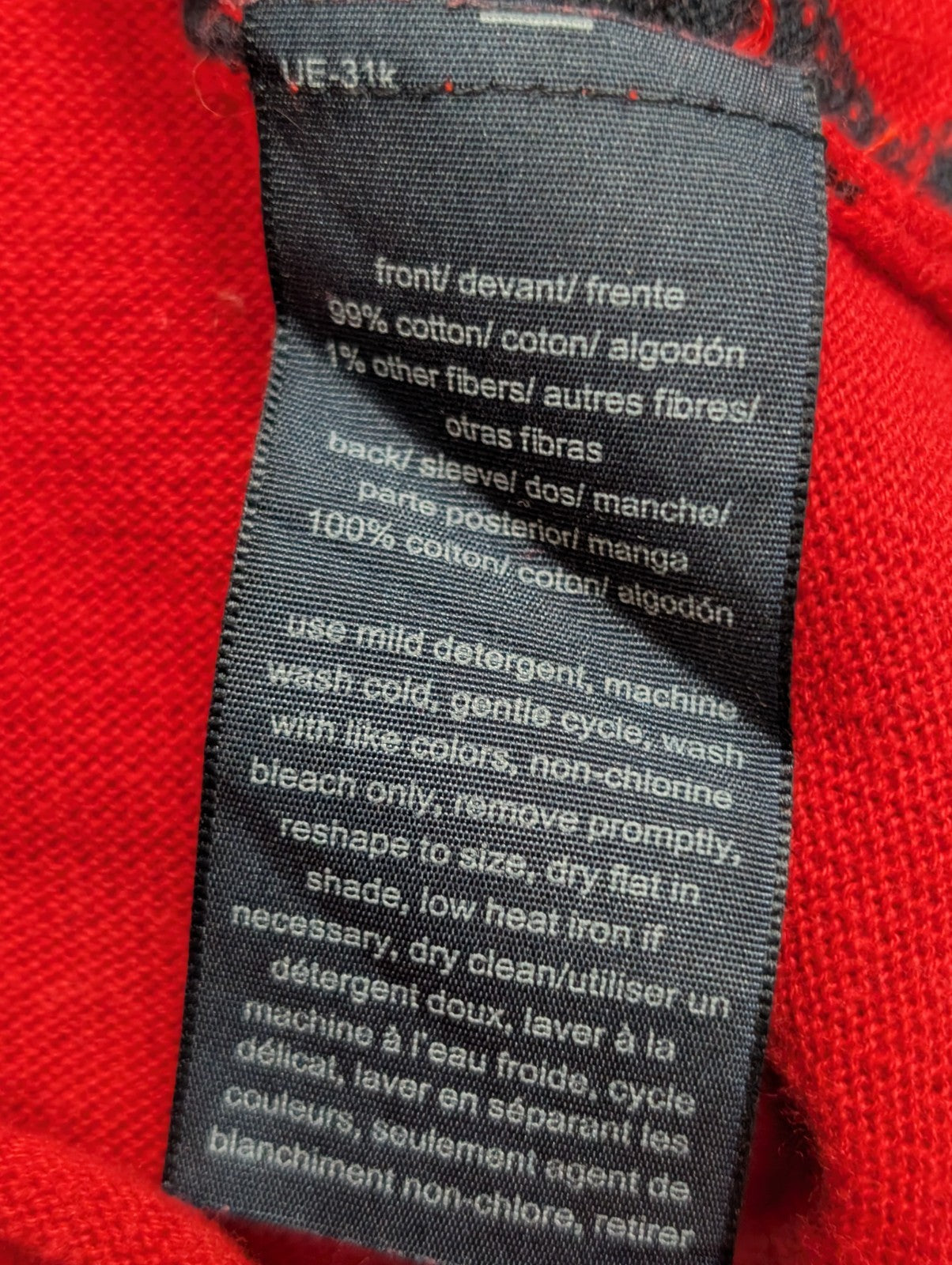 Pull Femme Tommy Hilfiger Col V Losanges Rouge - Détails Dorés  Taille L