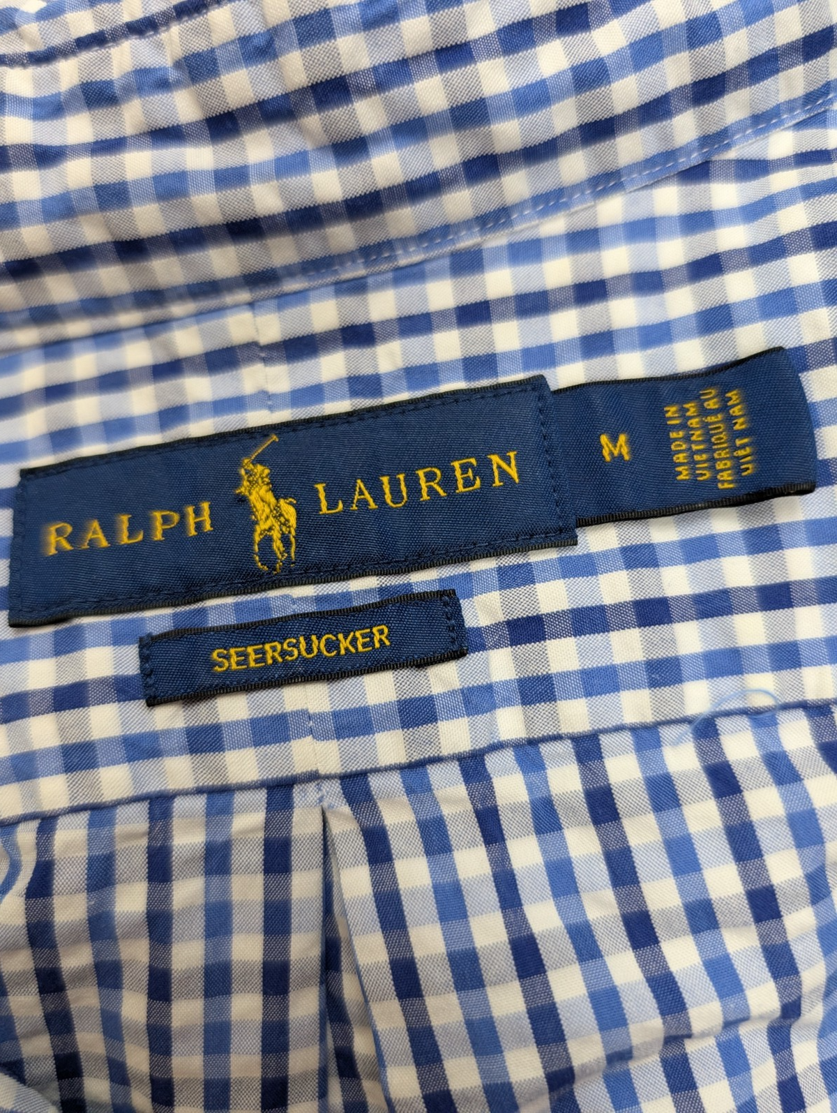 Chemise Polo Ralph Lauren Shirt M Seersucker Carreaux Manches Courtes Button Dow