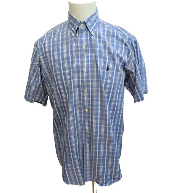 Chemise Ralph Lauren Blake M Bleu Blanc Carreaux Manches Courtes
