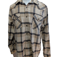 Wrangler L Chemise Western Flanelle Crème Beige Carreaux Boutons Métal