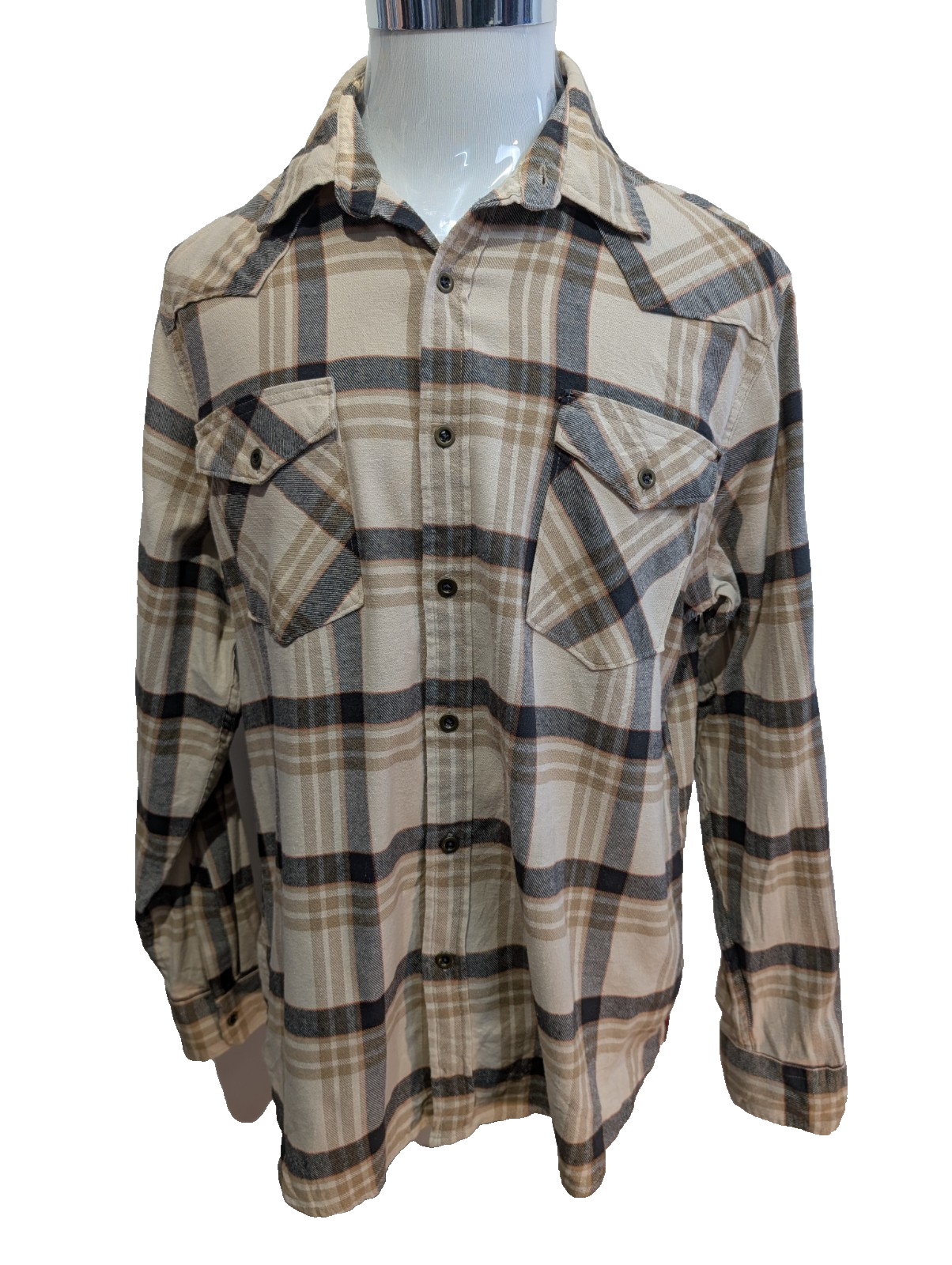 Wrangler L Chemise Western Flanelle Crème Beige Carreaux Boutons Métal