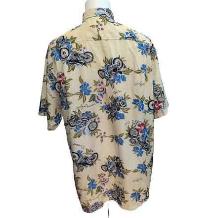 Chemise Hawaïenne East Island Surf XL Jaune Moto Feuillage Boutons Bois