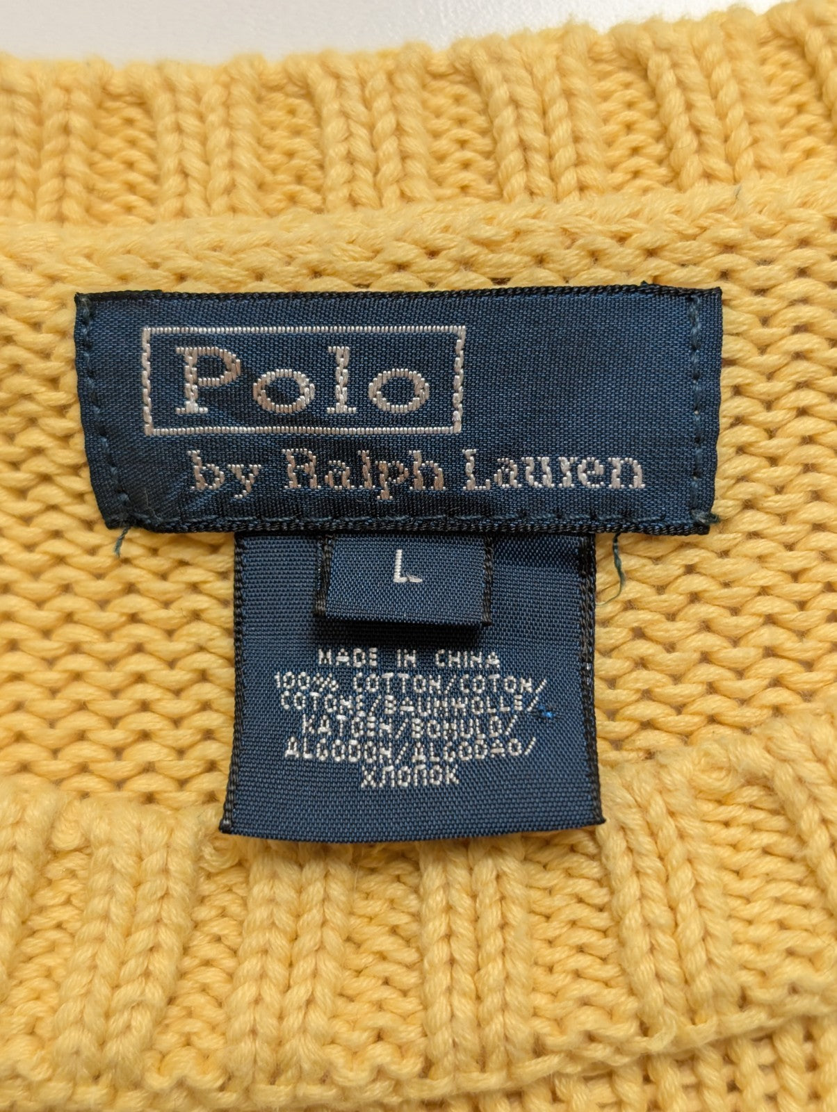 Pull POLO Ralph Lauren - Col rond Jaune 100% Coton - Coupe étroite - Taille L/S