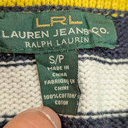 Pull Lauren Ralph Lauren femme S col zippé rayures marine écru jaune coton