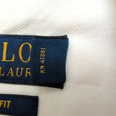 Chemise Ralph Lauren L Blanche Coton Piqué Logo Blanc Brodé Manches Longues