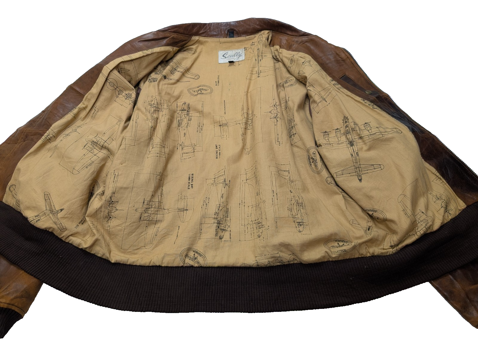 Scully Blouson Veste Cuir Véritable Vintage Marron Clair T44 XL Aviateur