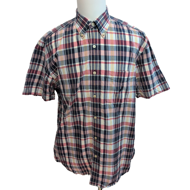 Chemise Nautica L bordeaux bleu marine à carreaux coton manches courtes