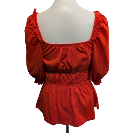 Haut Femme La Redoute Taille S Orange Volants Manches Bouffantes Neuf