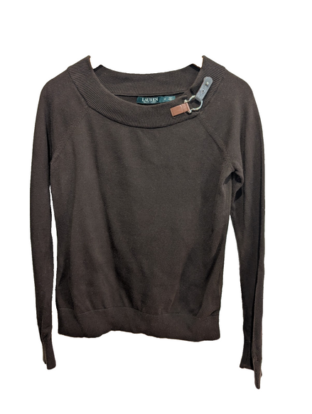 Pull femme LAUREN Ralph Lauren marron col boucle cuir coton taille M
