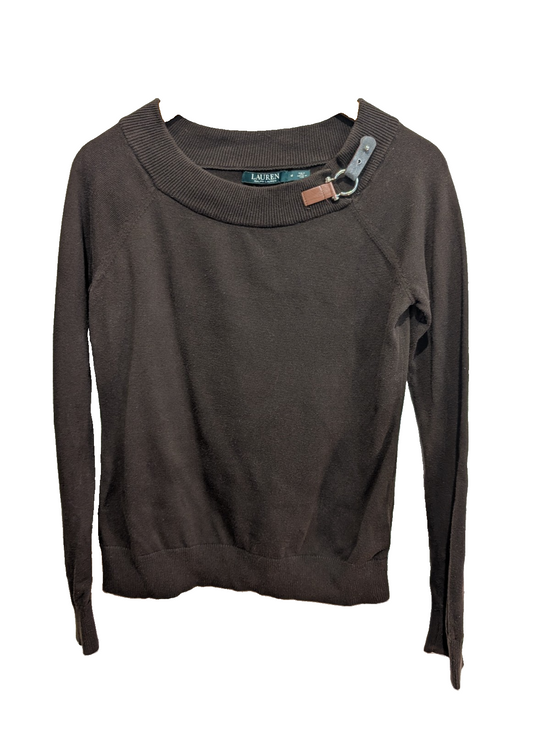 Pull femme LAUREN Ralph Lauren marron col boucle cuir coton taille M